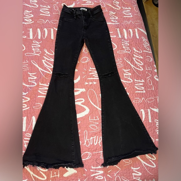 Rue 21 Black High-Waisted Distressed Flare Jeans – Size 0 (Women’s) - Picture 2 of 7